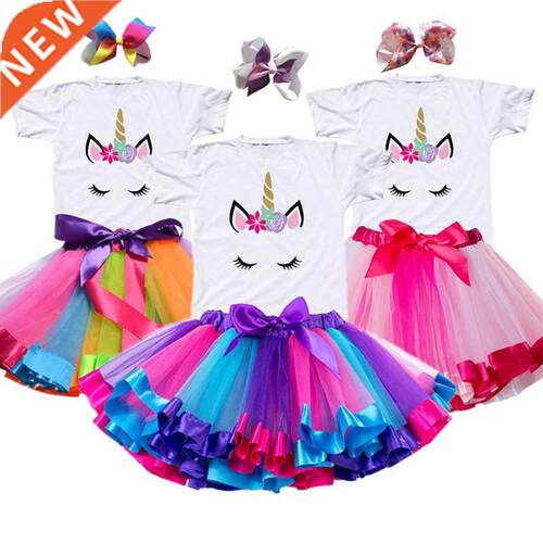 2022 New Girls Children Summer Unicorn Tutu Dress Kids Princ