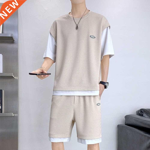 Summer Clothes Men Fake 2 Piece Set Fashion Clothing Casual