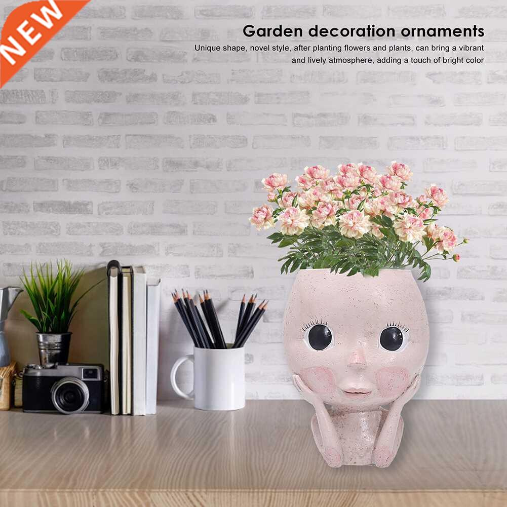 Girls Face Head Figurine Flower Pot Succulent Plant Resin Po