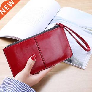 wax Leather Female Women Wallet Oil Clutch Vintage Zipper