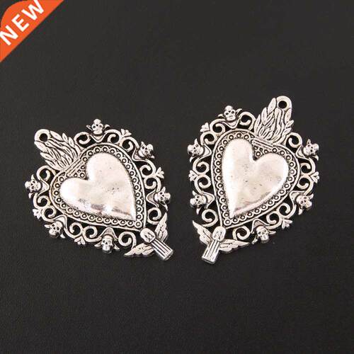 10pcs Silver Color Sacred Heart Charms Traditonal Corazon Pe