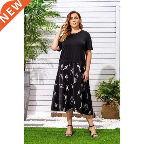 L-5XL summer women dresses plus size fat ladies pring skirt