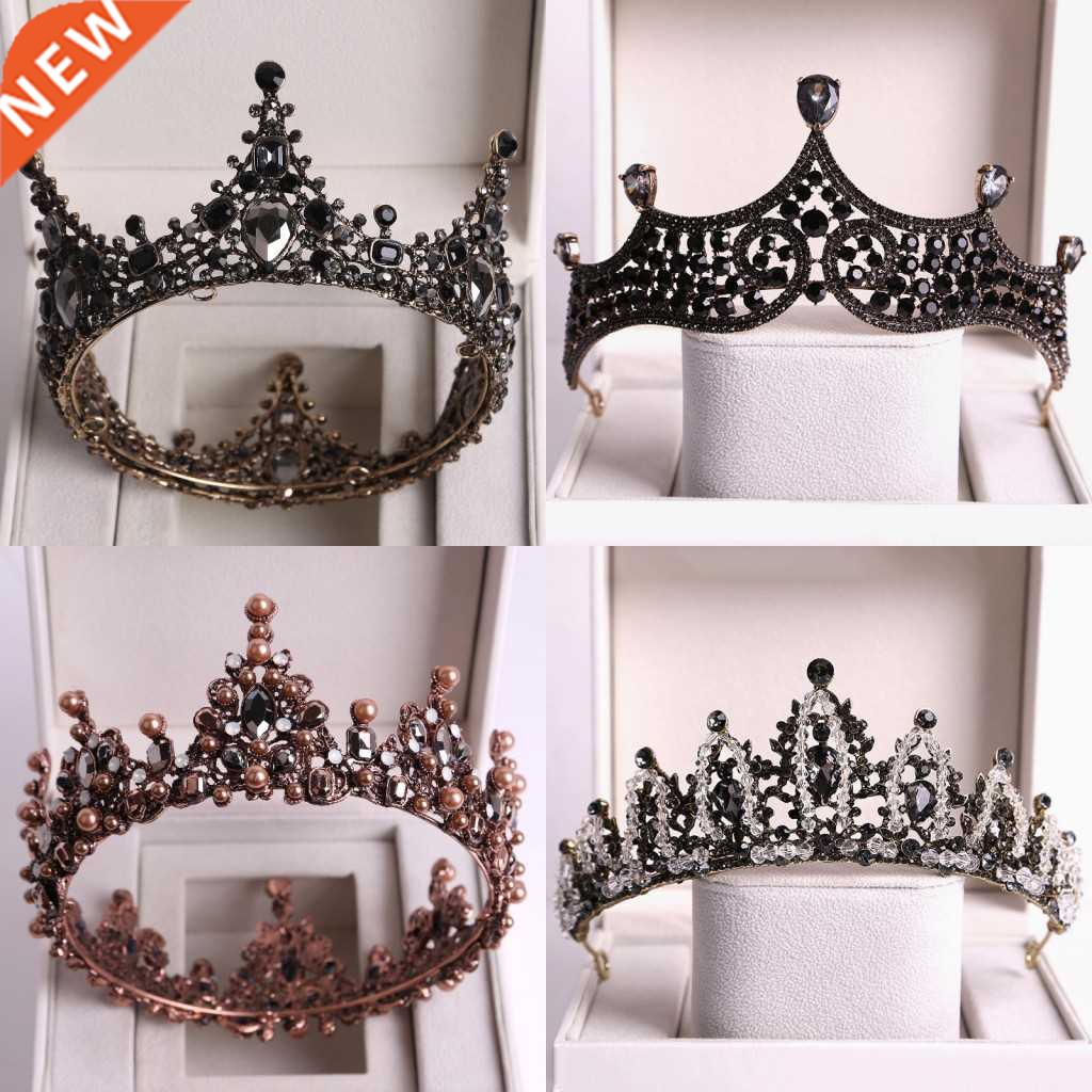 Baroque Black Crystal Big Round Bridal Tiaras Crowns Pageant