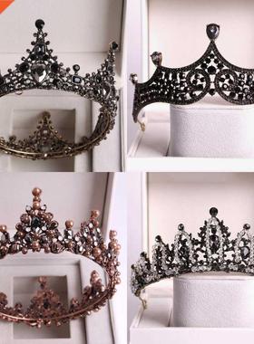 Baroque Black Crystal Big Round Bridal Tiaras Crowns Pageant