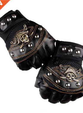 Skulls Rivet PU Leather Fingerless Gloves Men Women Fashion