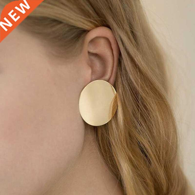 e912 Round Shaped Golden Earrings Simple Metal Vintage Earri