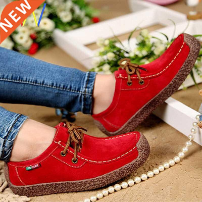 Lace-up Flats Loafers Shoes leather Sneakers Soft for women
