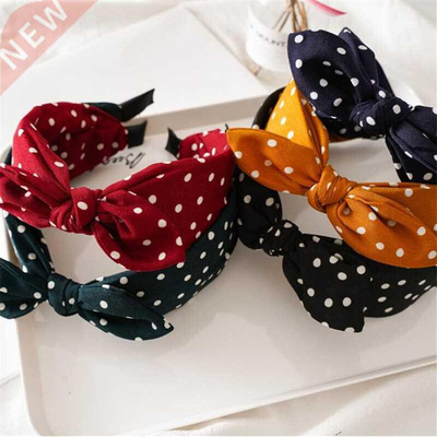 Vintage Dot Print Hair Band Rabbit Ear Knotted Headband For