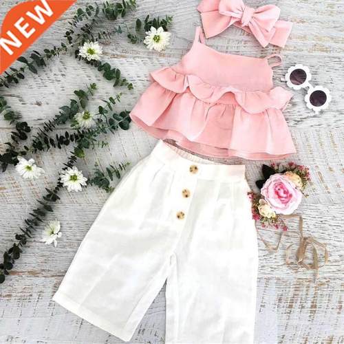 3pcs Toddler Kid Baby Girl Clothes Ruffle Sling ops T-shirt