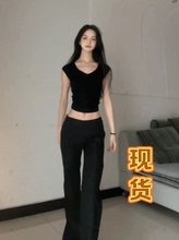 高个子加长修身显瘦百搭直筒阔腿拖地裤女夏低腰黑色微喇叭西装裤