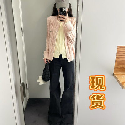 美式复古黑色低腰微喇叭牛仔裤