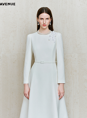 朗姿/MOJO莫佐2026春新品高贵简约收腰连衣裙职场晚宴礼服A摆长裙