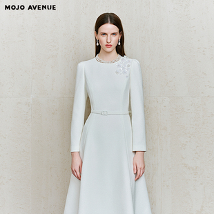 朗姿/MOJO莫佐2026春新品高贵简约收腰连衣裙职场晚宴礼服A摆长裙