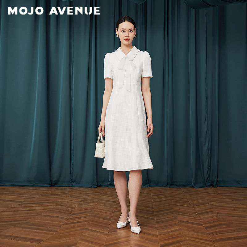 朗姿/MOJO AVENUE优雅鱼尾法式飘带连衣裙女夏千金感高腰中长裙