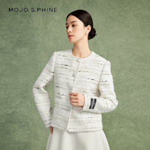 朗姿集团MOJO莫佐法国粗花呢小香风短外套2024年秋冬新款 一字肩肌