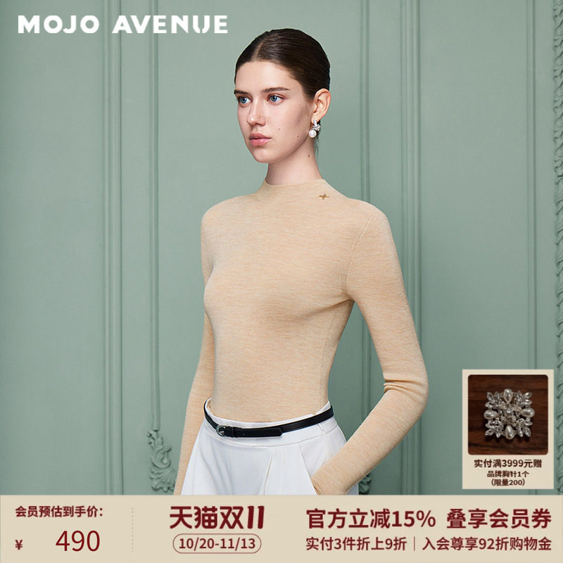 【绵羊毛100%】朗姿/MOJO冬新品2026简约百搭纯色修身立领针织衫