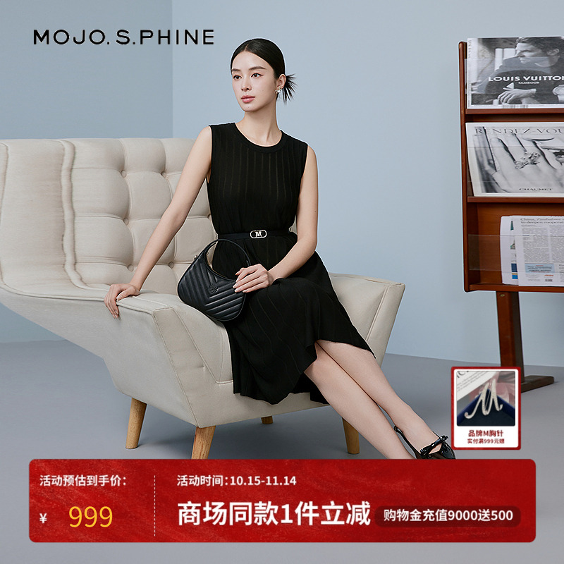 MOJO莫佐优雅轻薄透气针织连衣裙2025年新款无袖时尚长裙朗姿集团