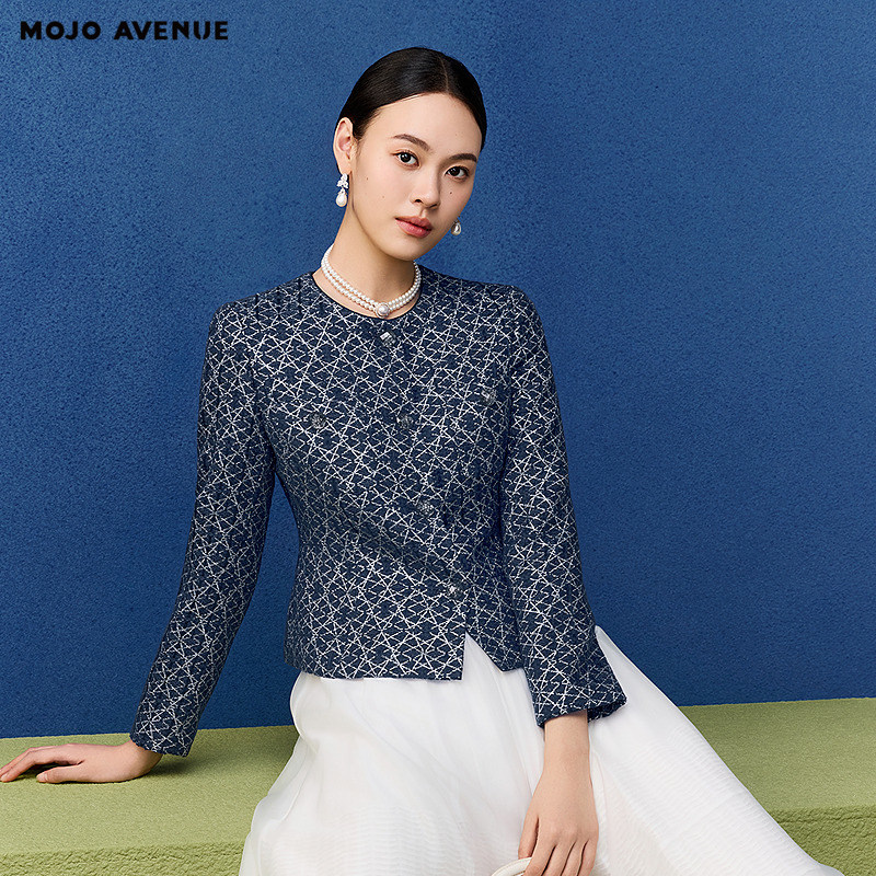 朗姿/MOJO莫佐2026春季新品雅致老钱西装女复古老花收腰短外套,女装/女士精品,短外套,淘宝优惠券,粉丝福利购,淘宝优惠卷