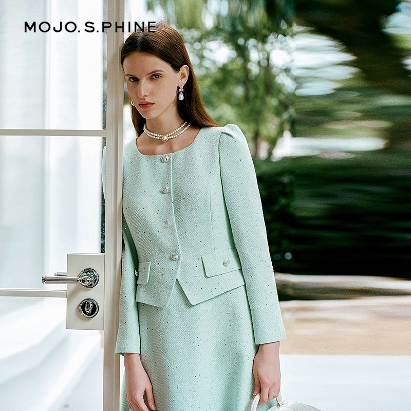 MOJO莫佐2026春新品千金小香风连衣裙女气质温柔显瘦假两件连衣裙