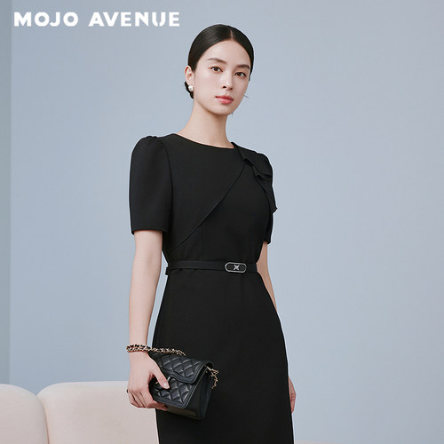 朗姿/MOJO AVENUE莫佐时尚立体剪裁荷叶边连衣裙2025新款优