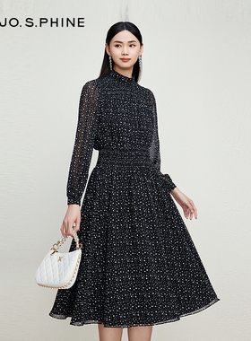 朗姿/MOJO AVENUE莫佐小高领雪纺衬衫2024年新款波点灵动垂