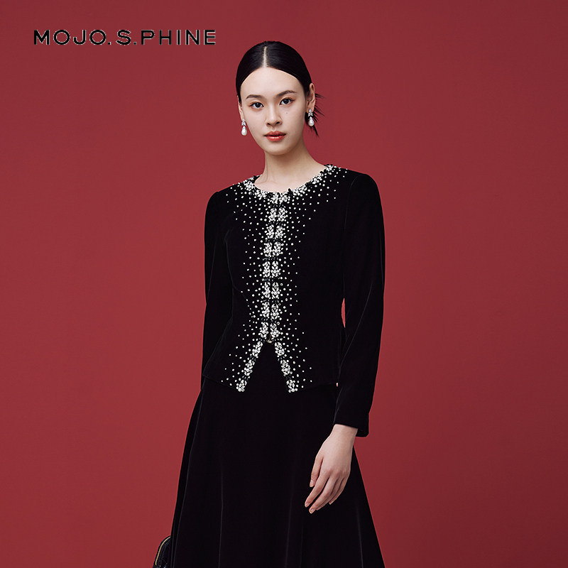 MOJO莫佐2025冬新款优雅奢华天鹅绒短外套女收腰高端丝绒外套