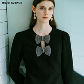 MOJO AVENUE莫佐2025冬新款 法式 朗姿 小资长袖 连衣裙女蝴蝶结优雅