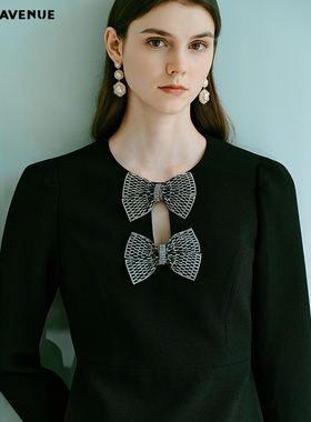 MOJO AVENUE莫佐2025冬新款法式小资长袖连衣裙女蝴蝶结优雅小黑