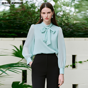 朗姿/MOJO莫佐2026春新品法式飘带领衬衫女优雅清新温柔通勤上衣