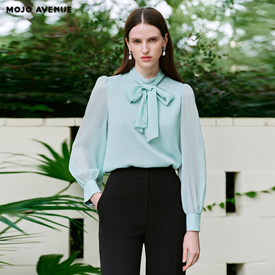 朗姿/MOJO莫佐2026春新品法式飘带领衬衫女优雅清新温柔通勤上衣
