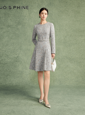 朗姿/MOJO AVENUE莫佐小香风混立体剪裁连衣裙2024年秋冬新