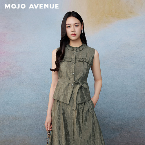 朗姿/MOJO秋新品2026设计感木耳领无袖马甲上衣肌理感气质上衣