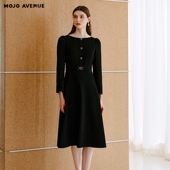 AVENUE莫佐2025新款 朗姿 MOJO 优雅气质船领连衣裙女士秋冬职场通