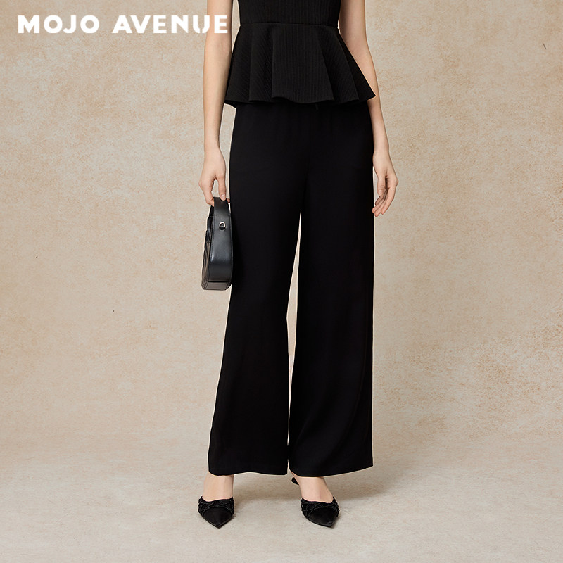 朗姿/MOJO夏新品2026智感通勤高腰直筒西装裤松紧腰抽绳阔腿长裤