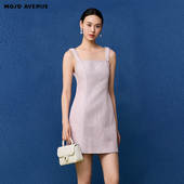 2026千金小香风连衣裙短款 朗姿 MOJO新品 柔雾粉礼服华丽钉珠肩带