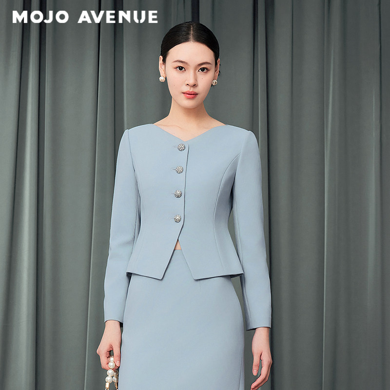 朗姿/MOJO AVENUE莫佐2025秋新款西装精致小V领收腰显瘦高级