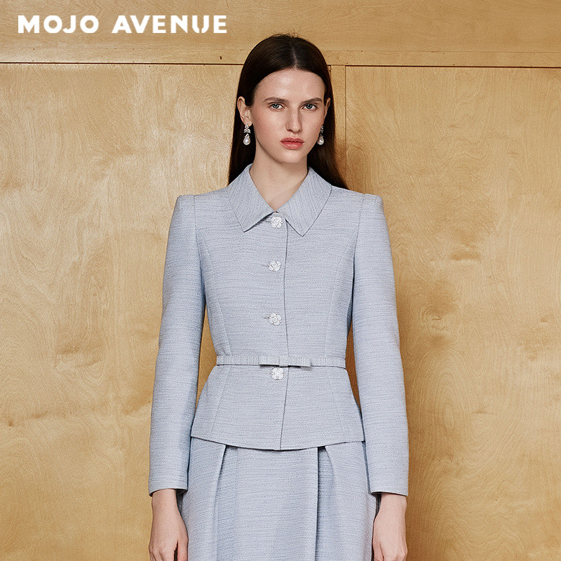 朗姿/MOJO春季新品2026轻熟收腰西装外套女雾霾蓝职场通勤上衣