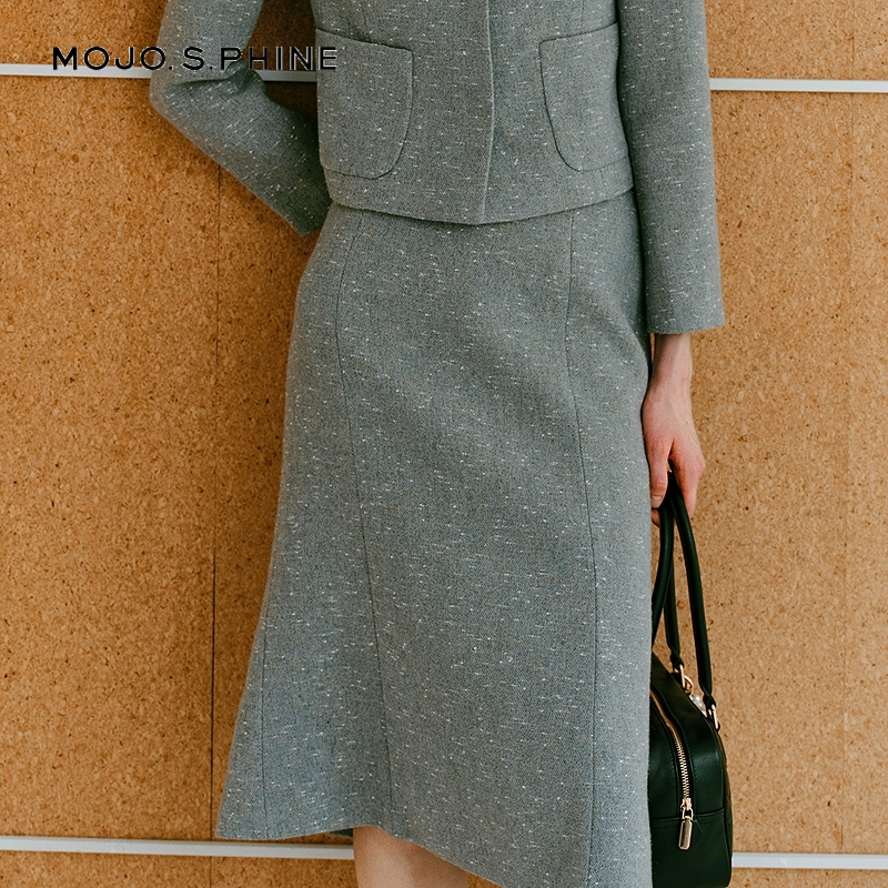 MOJO莫佐2025冬新款法式香风气质鱼尾半身裙女士高级感灰色半裙