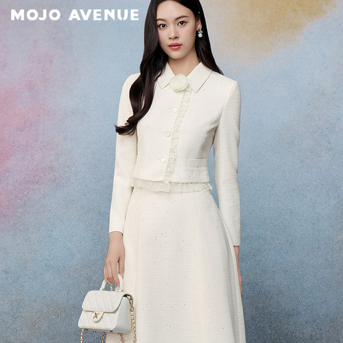 朗姿/MOJO秋新品2026富家千金气质小香风西装上衣蕾丝拼接短外套