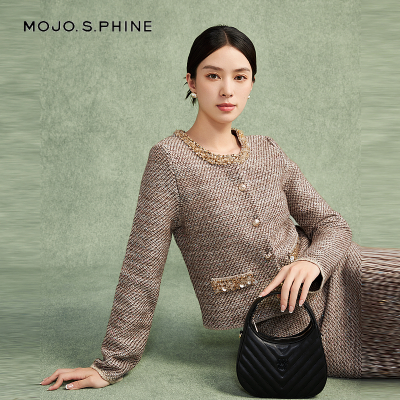 MOJO莫佐优雅澳洲绵羊毛小香风半身裙2024年新款纱线混织时尚短裙