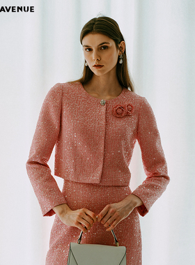 朗姿/MOJO AVENUE莫佐2025秋冬新款法式千金感香风外套女活力亮粉