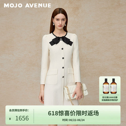 朗姿/MOJO夏新品2026复古甜美千金连衣裙蝴蝶结精致通勤约会A摆裙