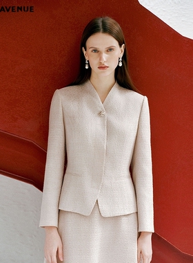 朗姿/MOJO莫佐2026春新品极简优雅收腰西装外套柔雾粉小立领上衣