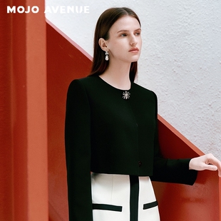 朗姿 智感通勤轻奢箱型短外套圆领晚宴百搭黑 MOJO莫佐2026春新品