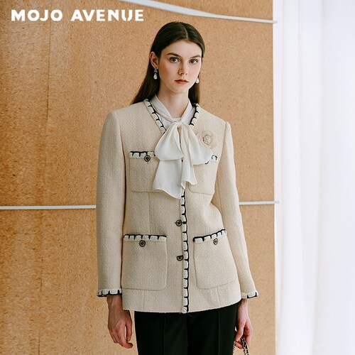 MOJO AVENUE莫佐2025冬新款重工小香风毛呢外套女千金气质贝壳绣