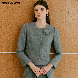 法式 AVENUE莫佐2025冬新款 气质山茶花香风短外套女士高 MOJO 朗姿