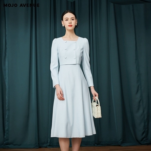 AVENUE莫佐方领假两件连衣裙2025新款 MOJO 朗 许我耀眼方蕾款