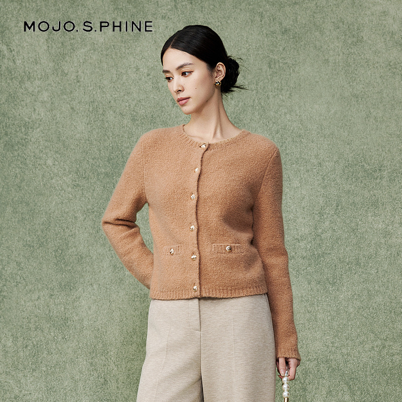 MOJO莫佐舒适亲肤百搭羊绒打底开衫2024年秋冬新款羊毛外套上衣女