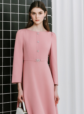 MOJO AVENUE莫佐2025新款浪漫气质船领连衣裙女士秋冬职场通勤中