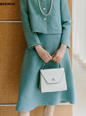 朗姿/MOJO AVENUE莫佐2025新法式气质小香风半身裙薄荷绿高腰A字